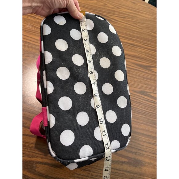 Blue white polka dotted bag with pink handles - Picture 11 of 13